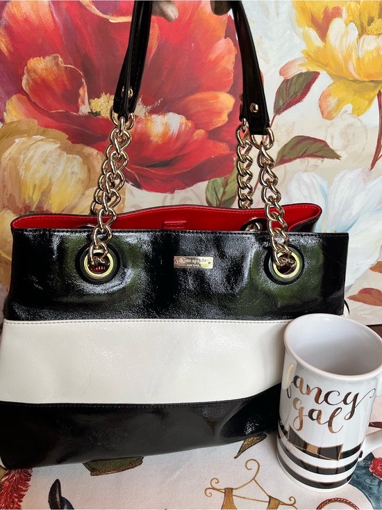 kate spade Handbags - Kate Spade Black, White & Red w/Polka Dot Interior Patent Leather Shoulder Tote